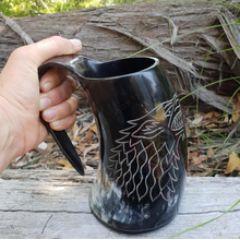 large drinking mug with wolf